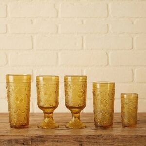 5pc Vintage Brockway American Concord Amber Glass Set - Goblets & Tumblers